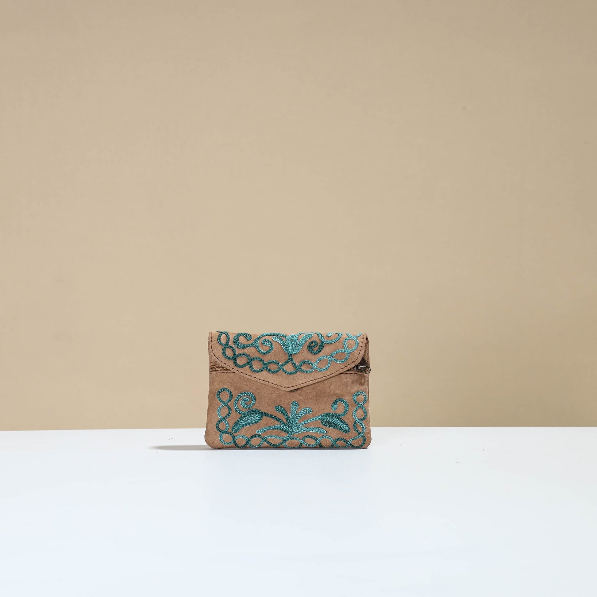 Brown - Kashmiri Crewel Hand Embroidery Velvet Coin Purse 08