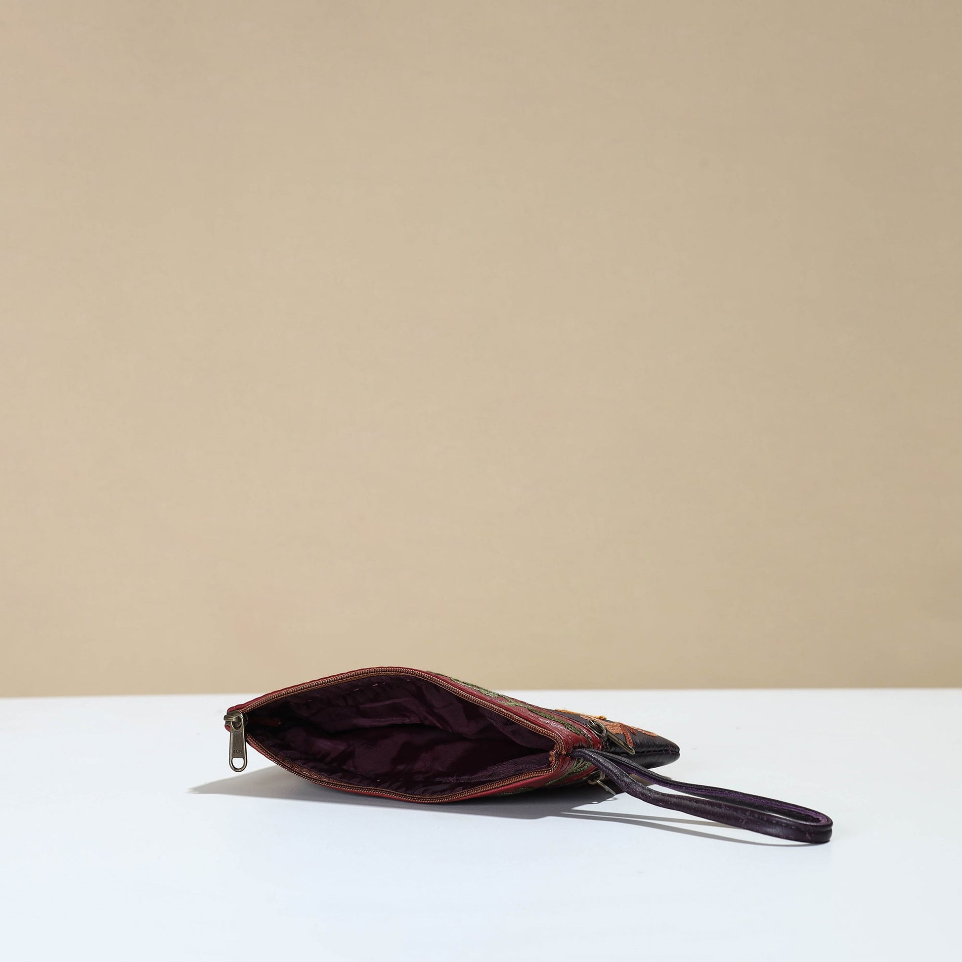 Black - Kashmiri Crewel Hand Embroidery Leather Clutch 11