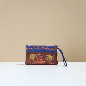 Brown - Kashmiri Crewel Hand Embroidery Leather Clutch 12