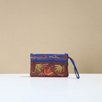 Brown - Kashmiri Crewel Hand Embroidery Leather Clutch 12