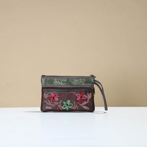 Brown - Kashmiri Crewel Hand Embroidery Leather Clutch 13