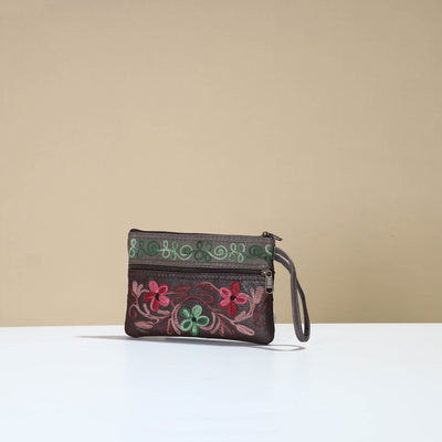 Brown - Kashmiri Crewel Hand Embroidery Leather Clutch 13
