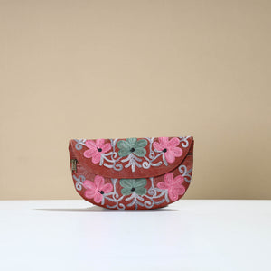 Brown - Kashmiri Crewel Hand Embroidery Leather Clutch 21