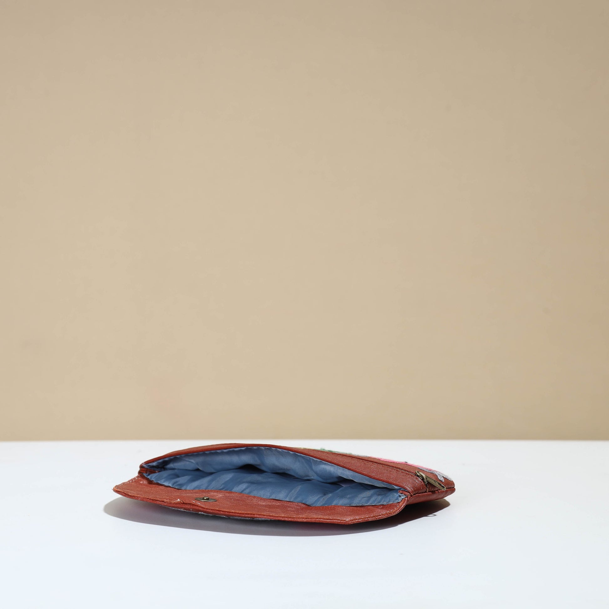 Brown - Kashmiri Crewel Hand Embroidery Leather Clutch 21
