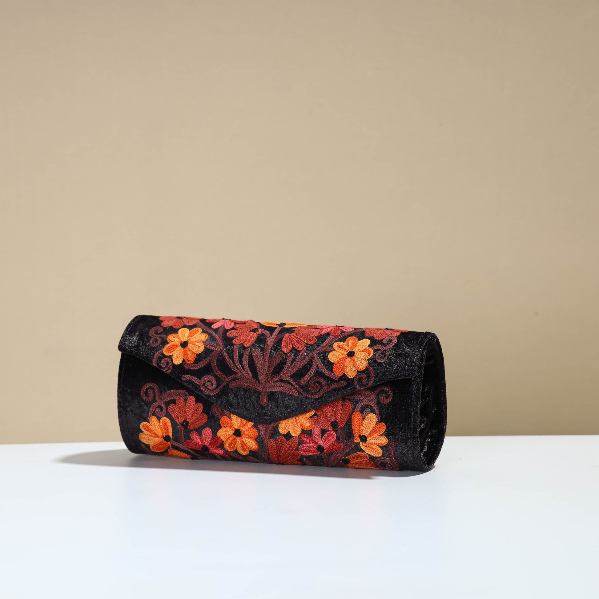 Black - Kashmiri Crewel Hand Embroidery Velvet Clutch 24