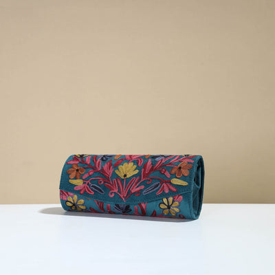 Blue - Kashmiri Crewel Hand Embroidery Velvet Clutch 25