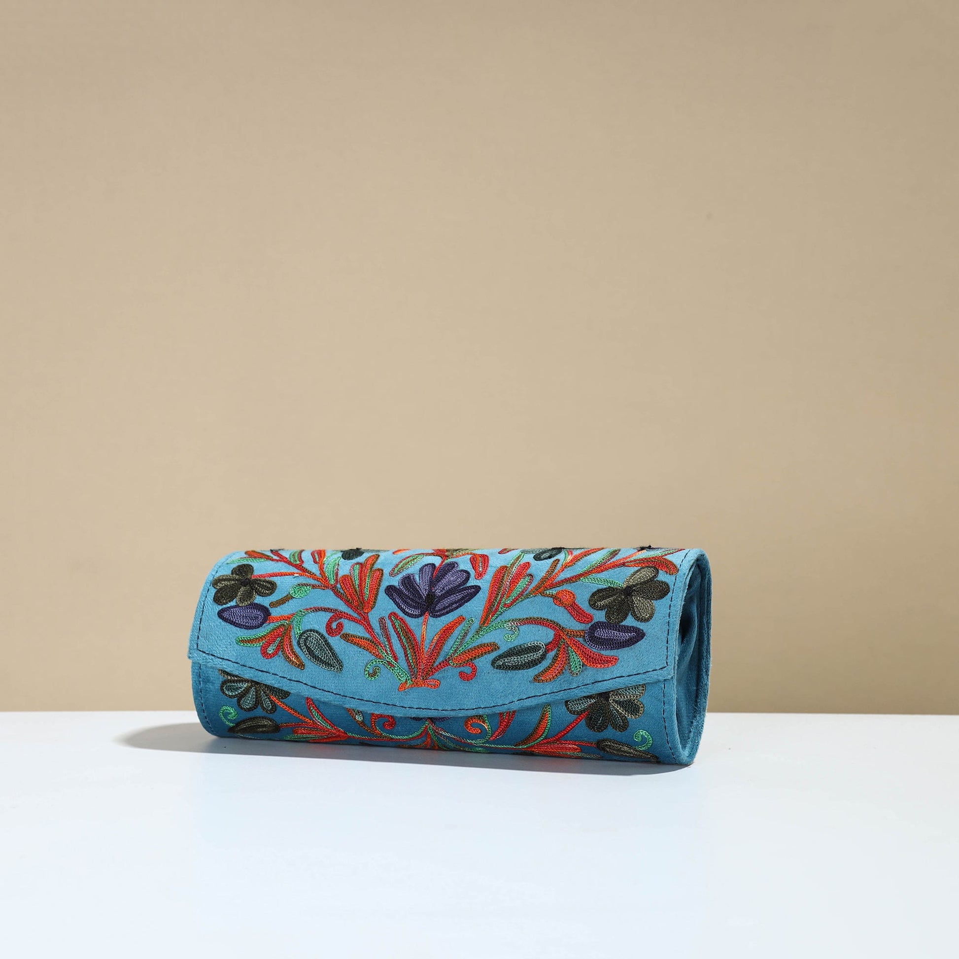 Blue - Kashmiri Crewel Hand Embroidery Velvet Clutch 27