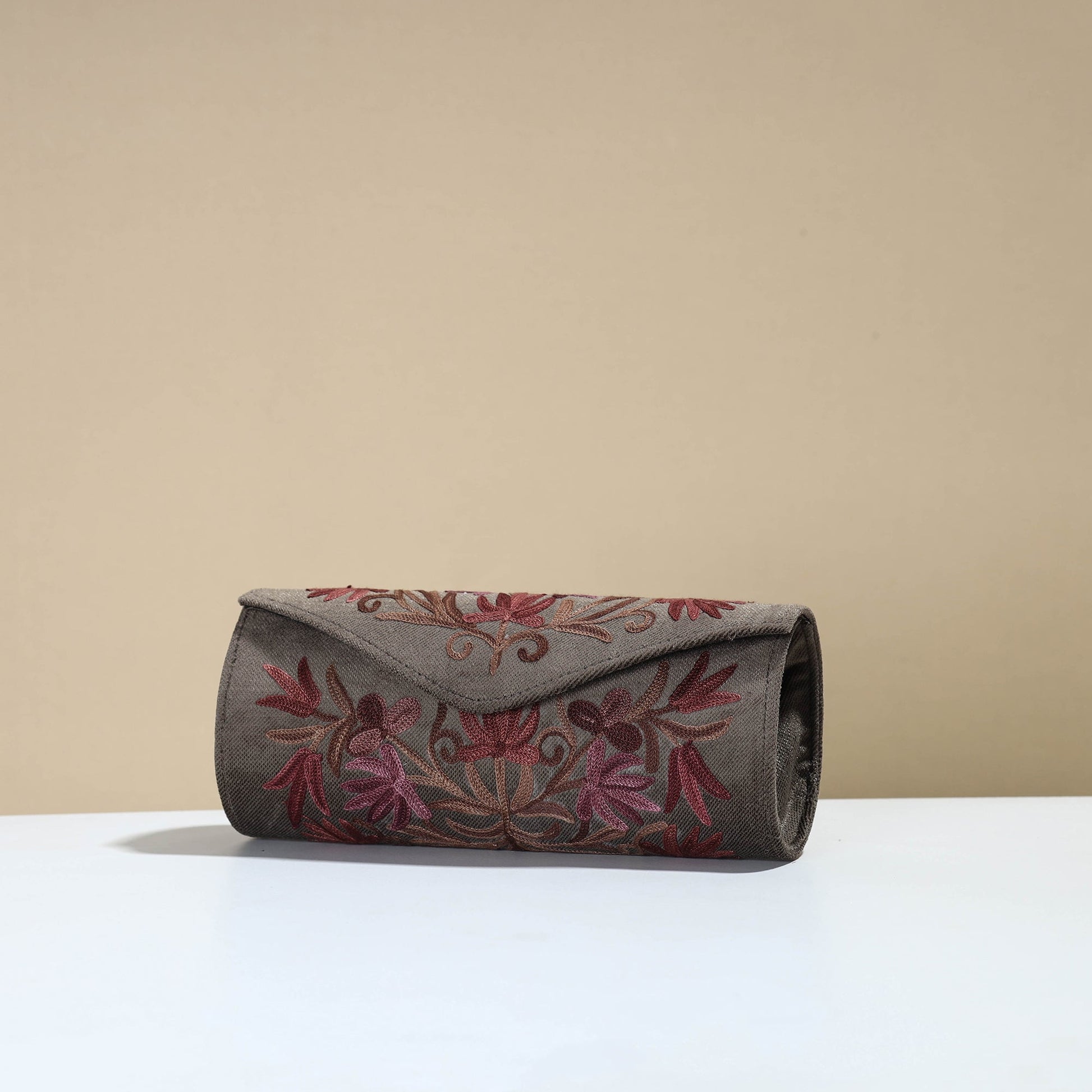 Brown - Kashmiri Crewel Hand Embroidery Velvet Clutch 31