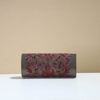 Brown - Kashmiri Crewel Hand Embroidery Velvet Clutch 31
