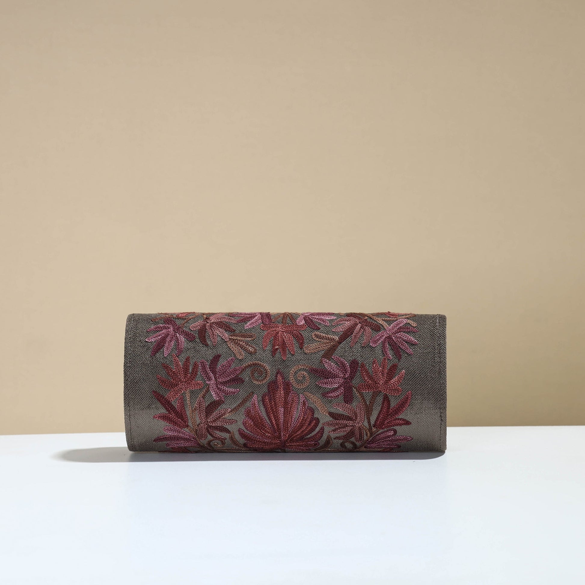 Brown - Kashmiri Crewel Hand Embroidery Velvet Clutch 31