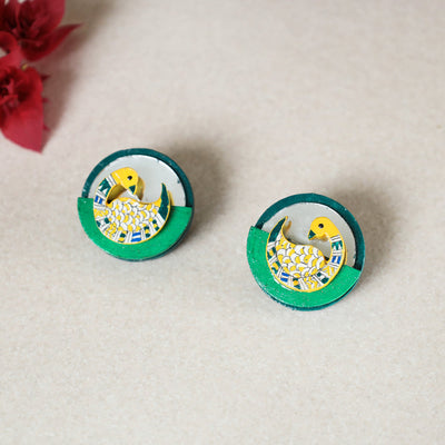 Bholi Si Surat - Madhubani Handpainted Wooden Stud Earrings