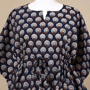 Black - Hand Block Printed Cotton Kaftan with Tie-Up Waist (Short)