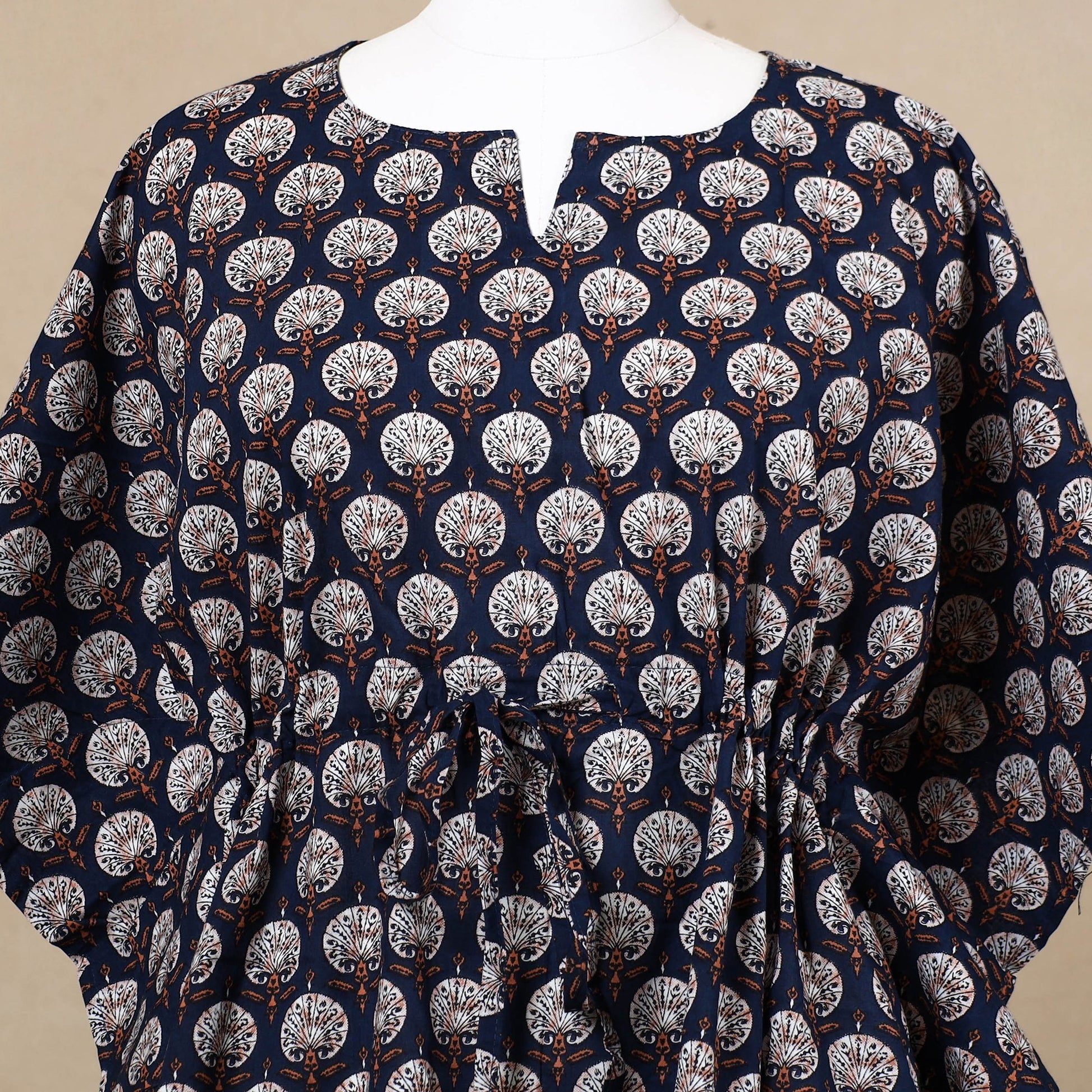 Black - Hand Block Printed Cotton Kaftan with Tie-Up Waist (Short)