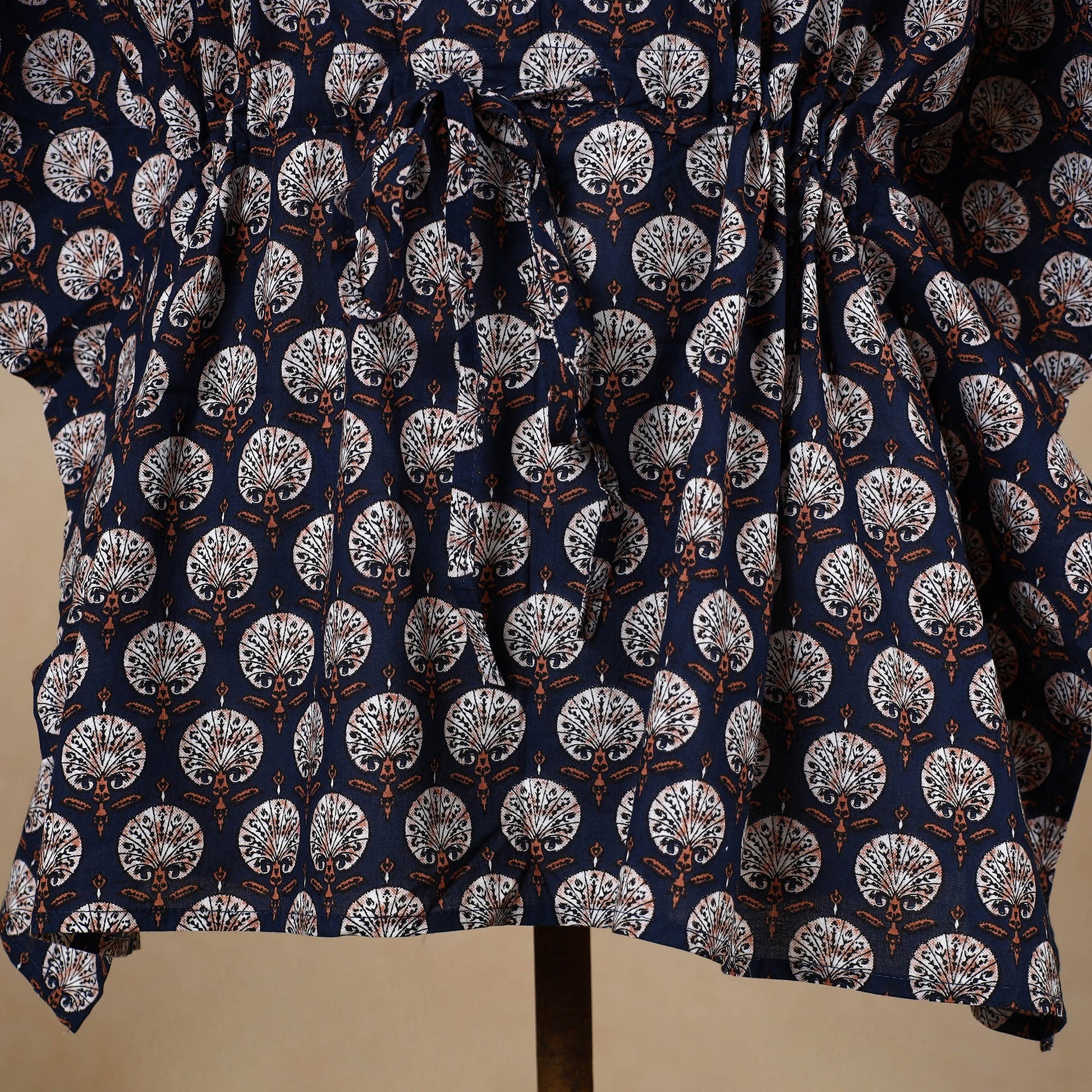 Black - Hand Block Printed Cotton Kaftan with Tie-Up Waist (Short)