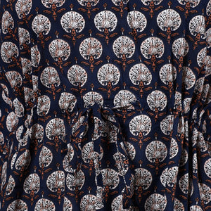 Black - Hand Block Printed Cotton Kaftan with Tie-Up Waist (Short)