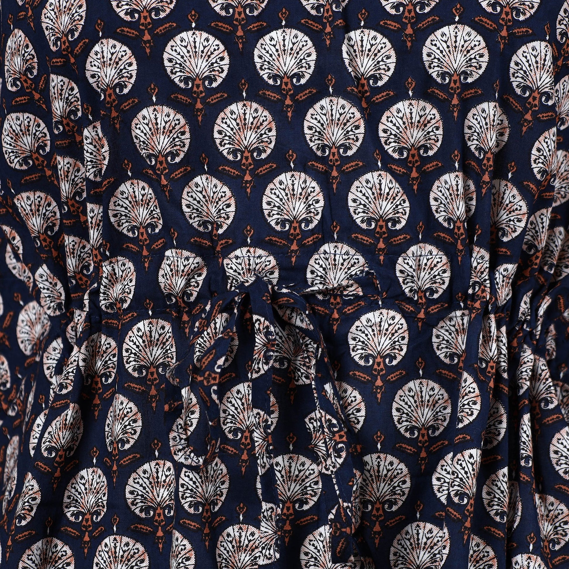 Black - Hand Block Printed Cotton Kaftan with Tie-Up Waist (Short)