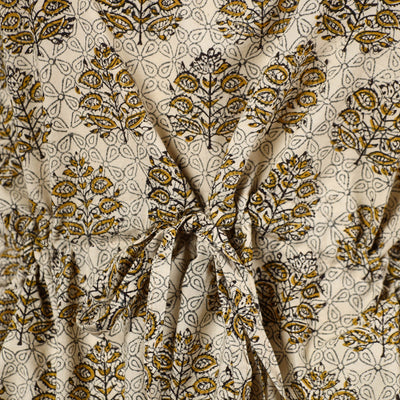 Beige - Hand Block Printed Cotton Kaftan with Tie-Up Waist (Short)