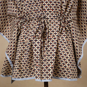 Beige - Hand Block Printed Cotton Kaftan with Tie-Up Waist (Short)