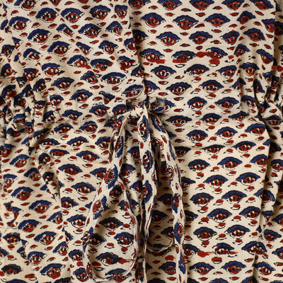 Beige - Hand Block Printed Cotton Kaftan with Tie-Up Waist (Short)