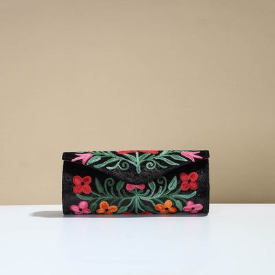 Black - Kashmiri Crewel Hand Embroidery Velvet Clutch 37