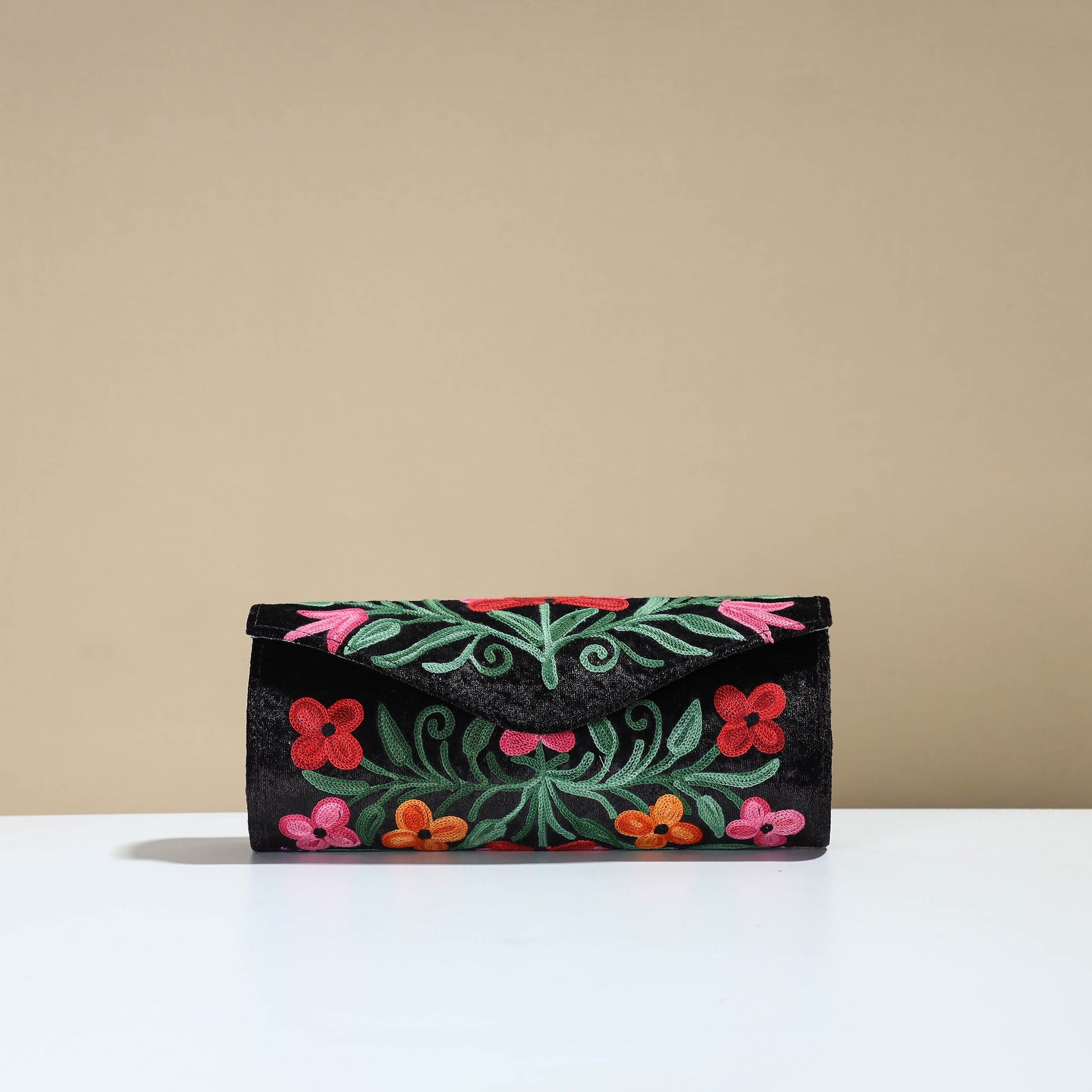 Black - Kashmiri Crewel Hand Embroidery Velvet Clutch 37