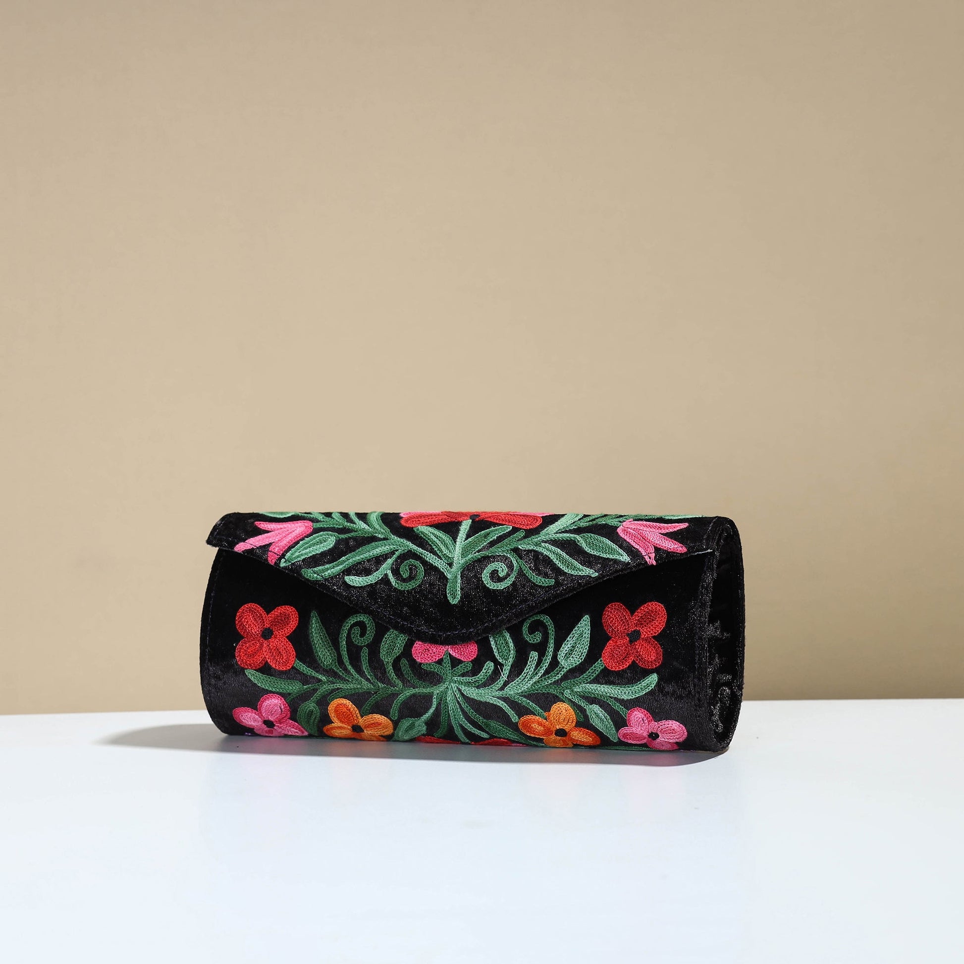 Black - Kashmiri Crewel Hand Embroidery Velvet Clutch 37