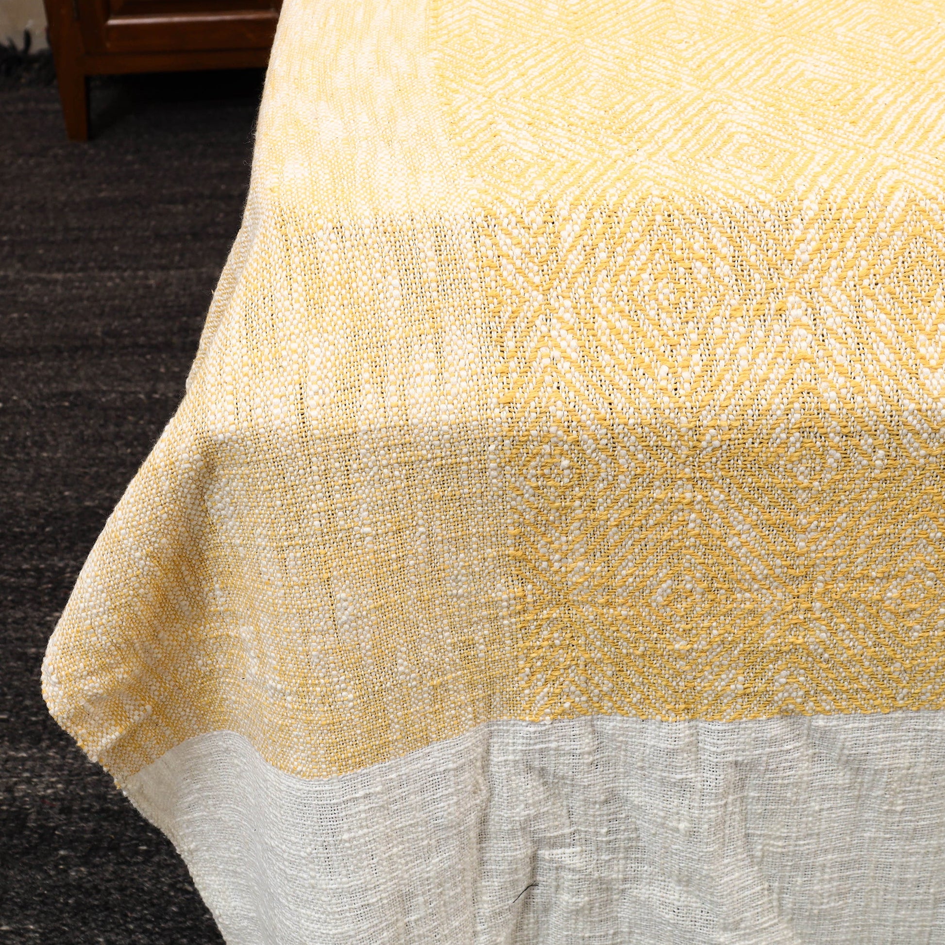 Beige - Pure Handloom Cotton Double Bed Cover from Bijnor 05