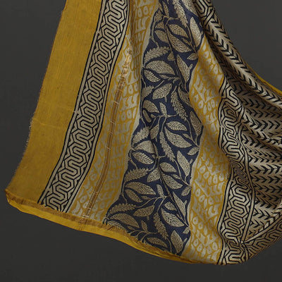 Blue - 3pc Chanderi Silk Bagru Print Dress Material 06