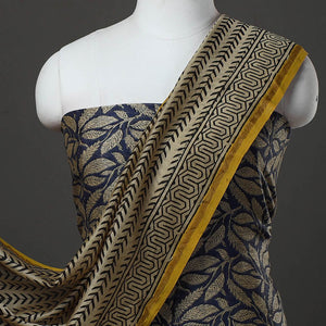 Blue - 3pc Chanderi Silk Bagru Print Dress Material 06