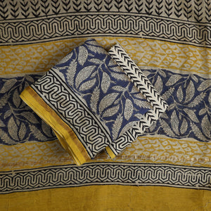 Blue - 3pc Chanderi Silk Bagru Print Dress Material 06