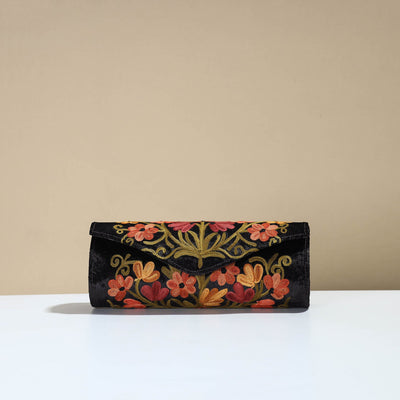 Black - Kashmiri Crewel Hand Embroidery Velvet Clutch 44