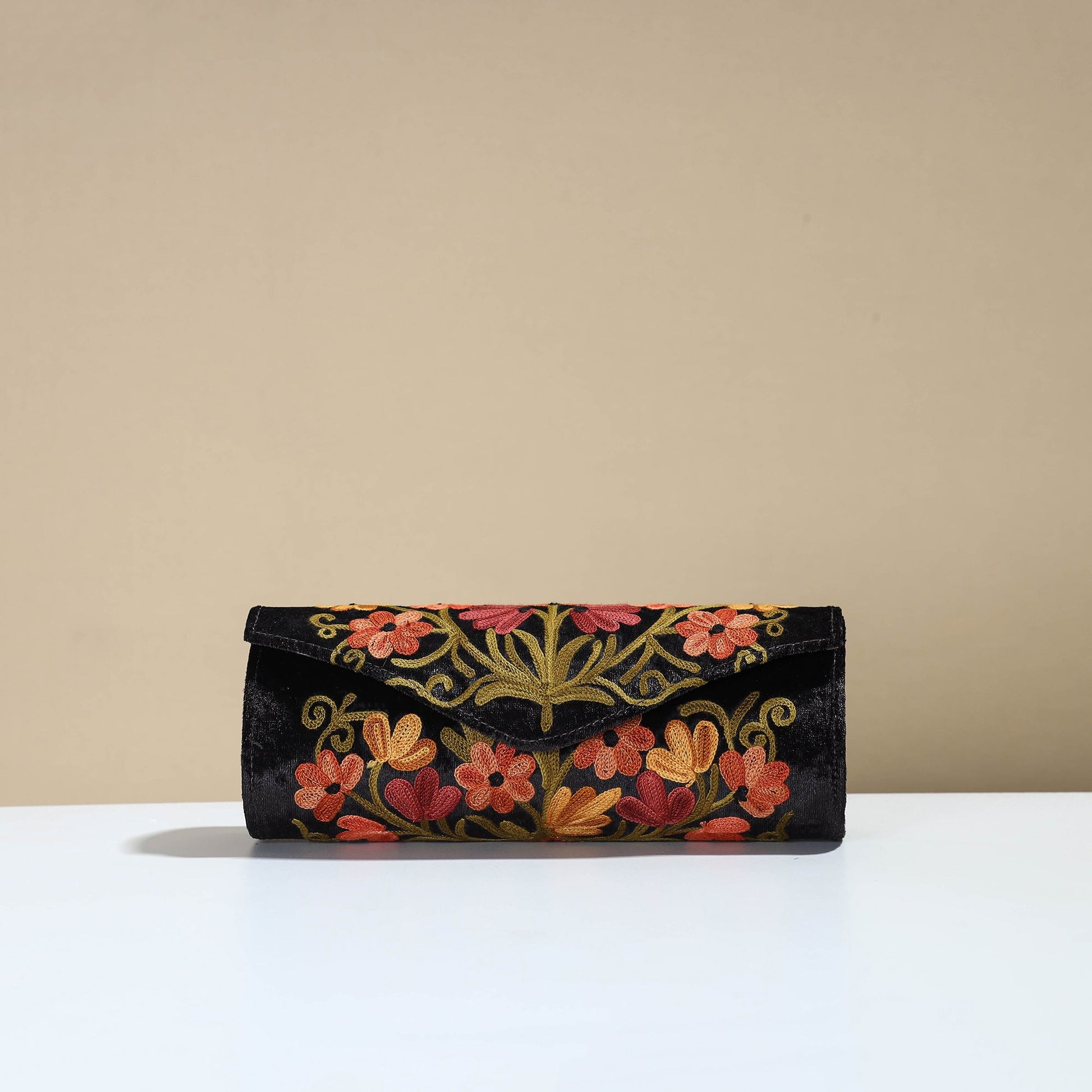 Black - Kashmiri Crewel Hand Embroidery Velvet Clutch 44