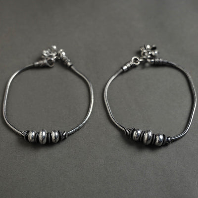 Antique Finish Oxidised White Metal Anklet Pair 15