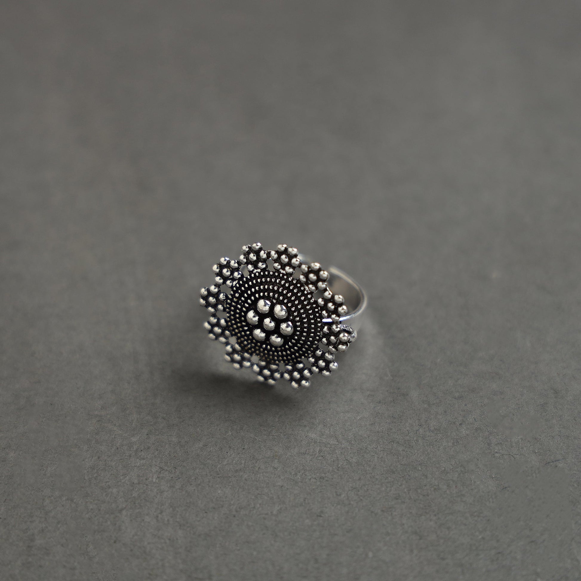 Antique Finish Oxidised White Metal Ring 21