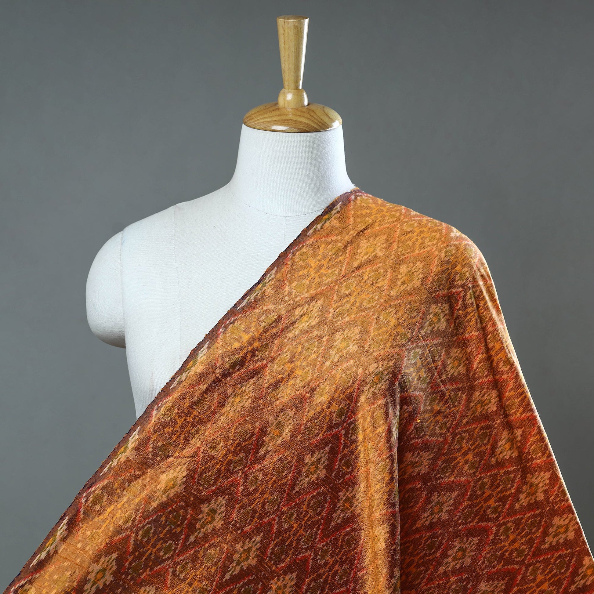 Brown - Handloom Raw Silk Pochampally Ikat Fabric 18