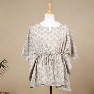 Brown - Hand Block Printed Cotton Kaftan with Tie-Up Waist (Short)