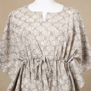 Brown - Hand Block Printed Cotton Kaftan with Tie-Up Waist (Short)