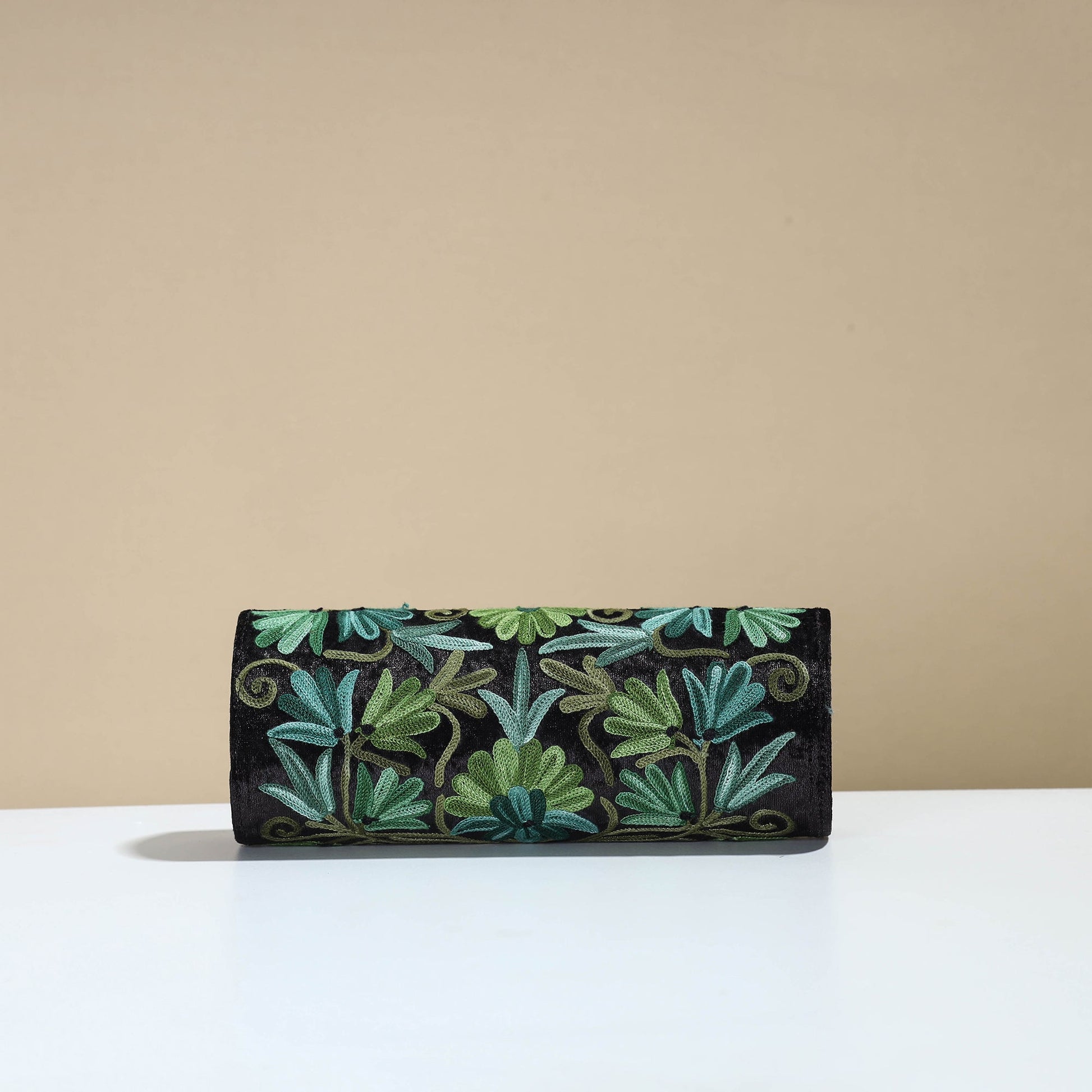 Black - Kashmiri Crewel Hand Embroidery Velvet Clutch 49