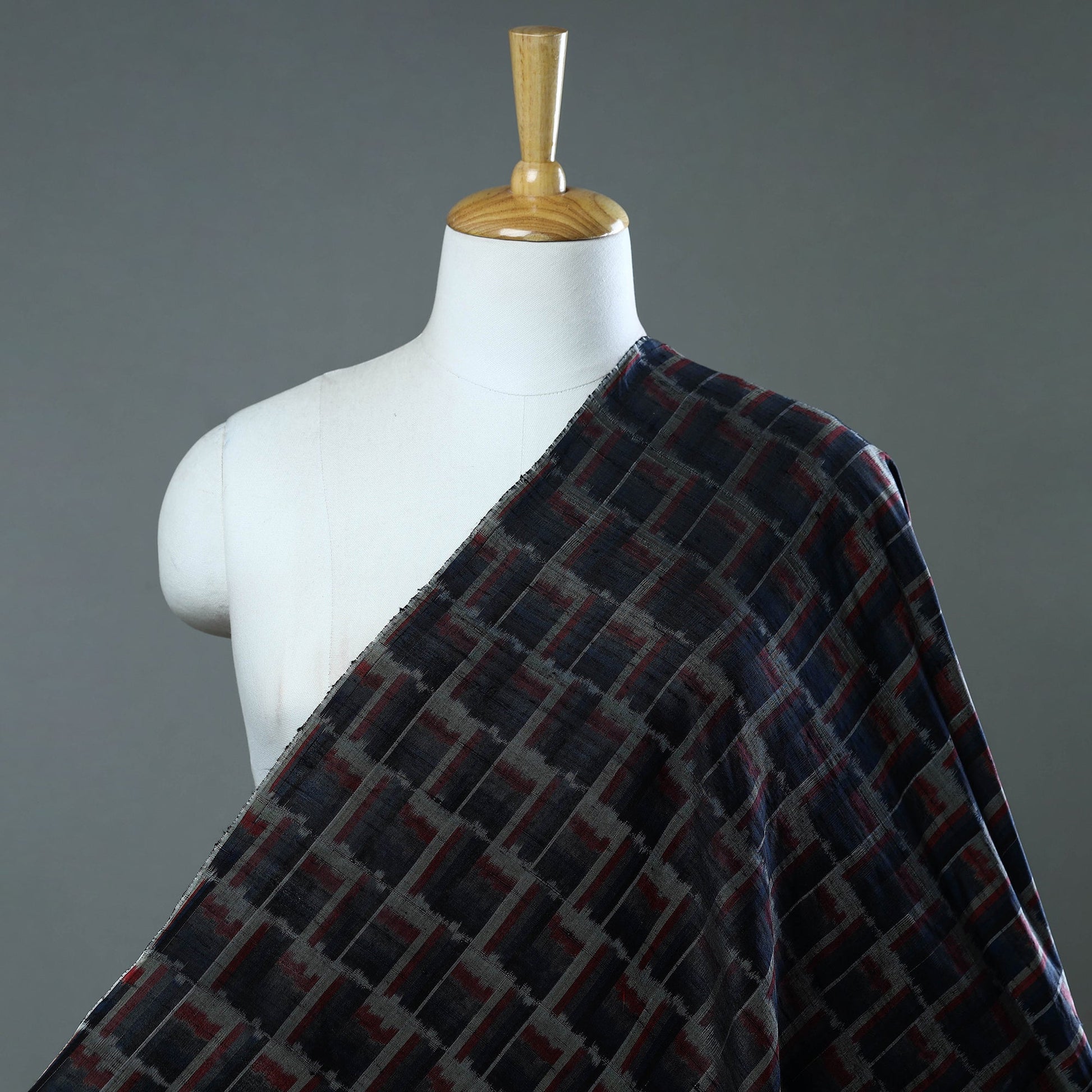 Black - Handloom Raw Silk Pochampally Ikat Fabric 29