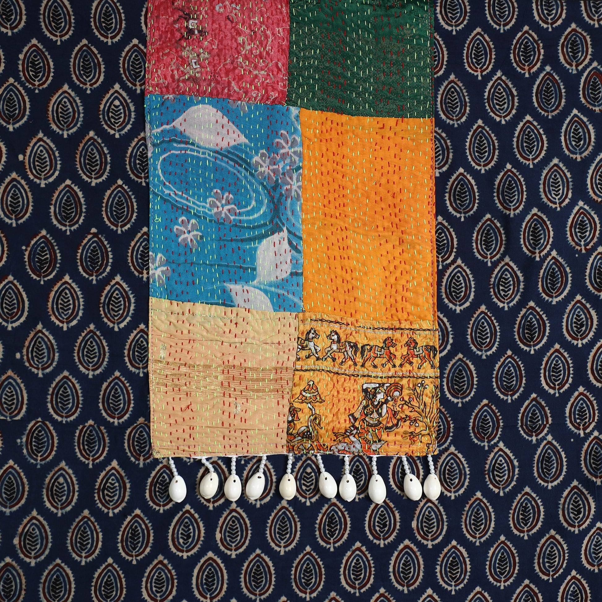 Black - Ajrakh Print Cotton Patchwork Kurta Material (3m) 15