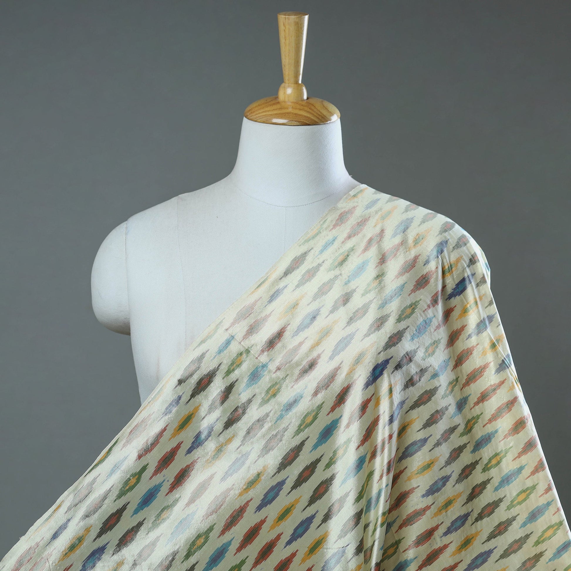 Beige - Handloom Raw Silk Pochampally Weave Ikat Fabric 48