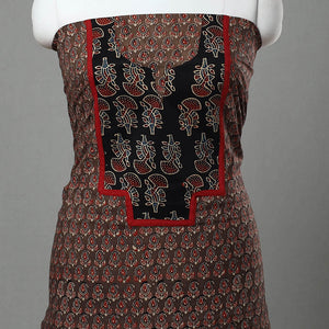 Brown - Ajrakh Print Cotton Patchwork Kurta Material (3m) 10