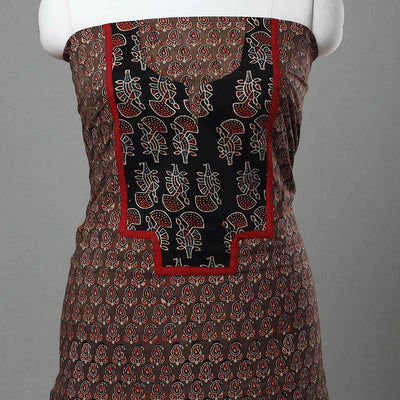 Brown - Ajrakh Print Cotton Patchwork Kurta Material (3m) 10