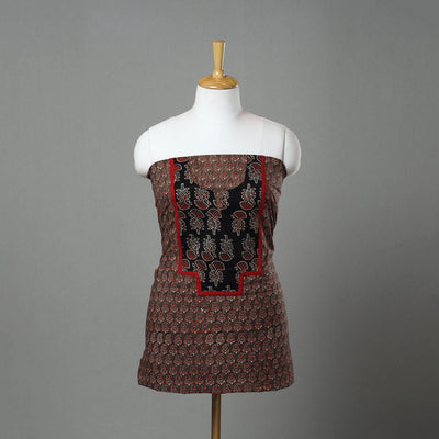 Brown - Ajrakh Print Cotton Patchwork Kurta Material (3m) 10