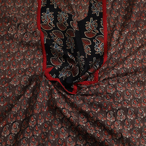 Brown - Ajrakh Print Cotton Patchwork Kurta Material (3m) 10