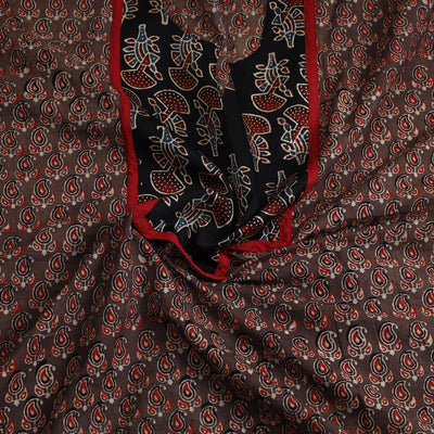 Brown - Ajrakh Print Cotton Patchwork Kurta Material (3m) 10