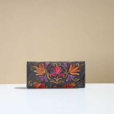 Black - Kashmiri Crewel Hand Embroidery Velvet Travel Wallet 65