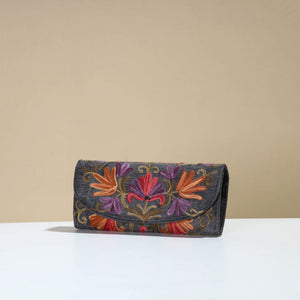 Black - Kashmiri Crewel Hand Embroidery Velvet Travel Wallet 65