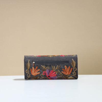 Black - Kashmiri Crewel Hand Embroidery Velvet Travel Wallet 65