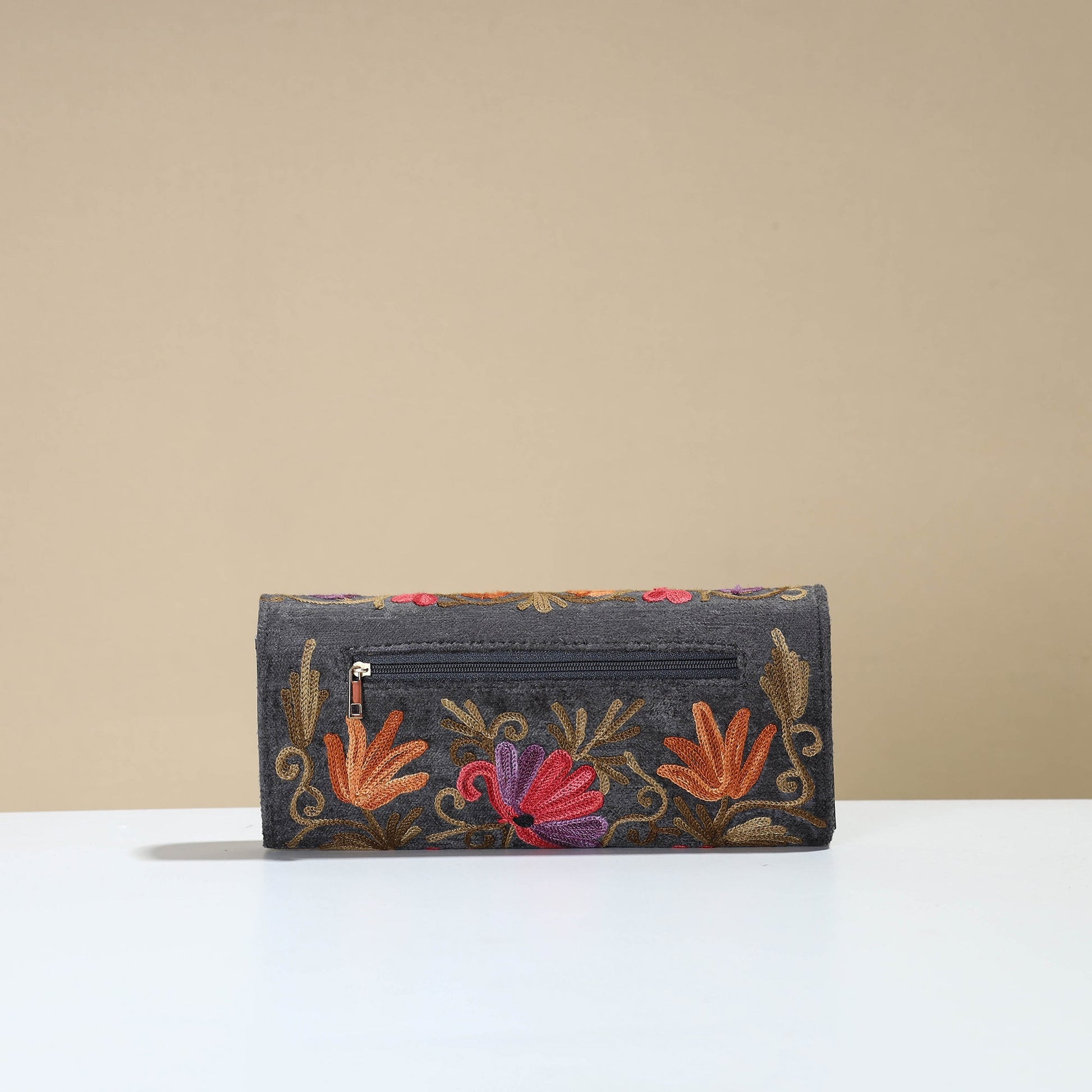 Black - Kashmiri Crewel Hand Embroidery Velvet Travel Wallet 65